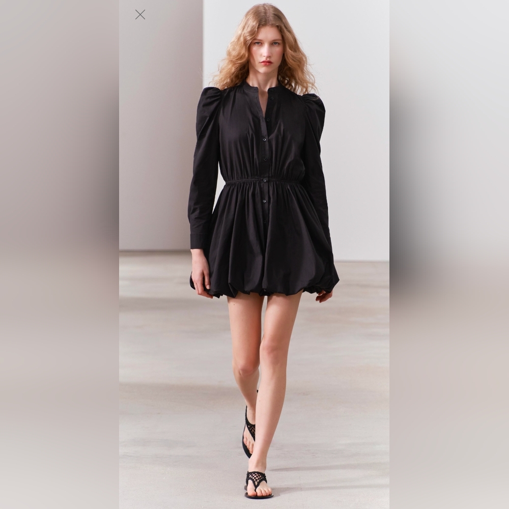 Zara Black Puff-Sleeve Mini Dress